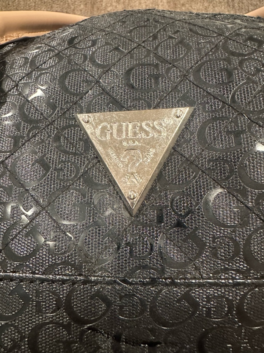 Guess Black Glossy Monogram Weekender with Tan Accents - Picture 2 of 9
